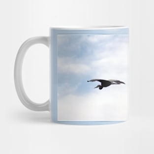 Great Blue Heron Flying Past the Clouds Above Trojan Pond 4 Mug
